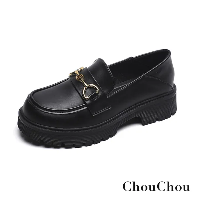 【ChouChou】時尚馬銜扣增高樂福鞋-黑/杏 CH2003(大尺碼女鞋/厚底樂福鞋/厚底鞋/小皮鞋/面試鞋)