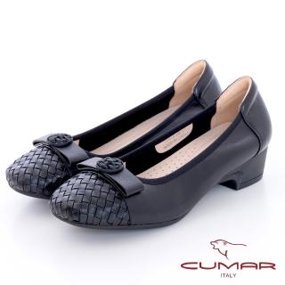【CUMAR】編織壓紋粗跟鞋(黑色)