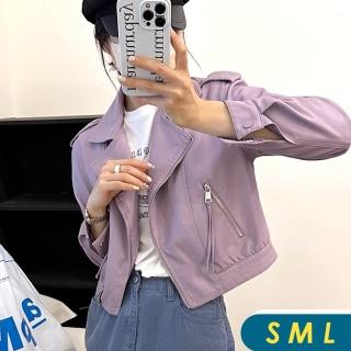 【CHACO】/預購/女春秋 適合小個子率性翻領質感PU皮夾克短版外套#8183(PU 皮衣 夾克 女外套 女 春秋)