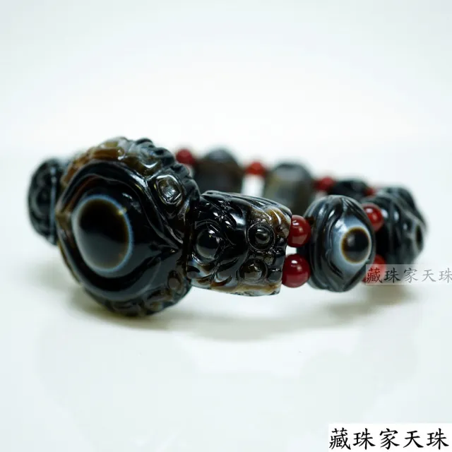 【藏珠家】精品財咒天眼+雙龍+文殊智慧咒天珠手鍊-中手排
