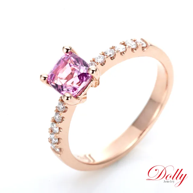 【DOLLY】14K金 無燒斯里蘭卡艷粉藍寶石1克拉玫瑰金鑽石戒指-010 高級訂製珠寶 浪漫質感 奢華送禮
