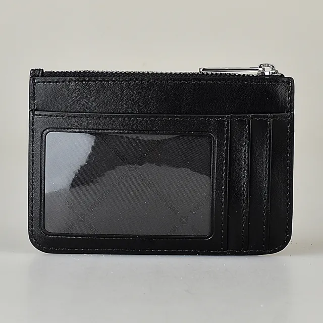 【Michael Kors】MK MICHAEL KORS JET SET LOGO拉鍊滿版印花PVC 3卡鑰匙零錢包(黑)
