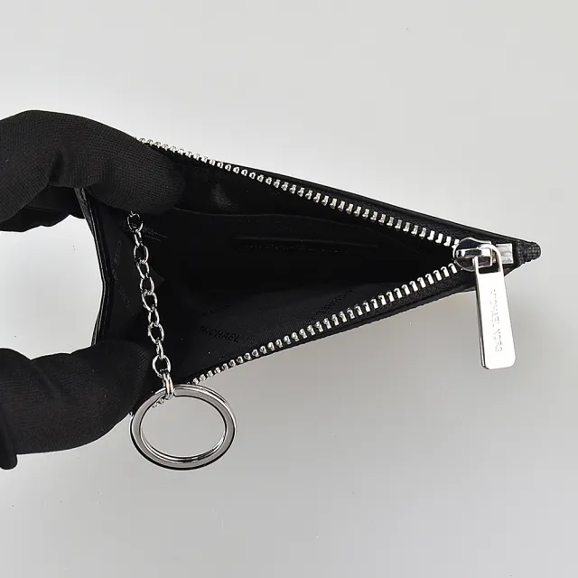 【Michael Kors】MK MICHAEL KORS JET SET LOGO拉鍊滿版印花PVC 3卡鑰匙零錢包(黑)
