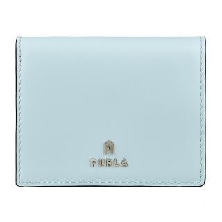 【FURLA 芙拉】FURLA CAMELIA字母LOGO釦式小牛皮4卡對折短夾(薄荷藍)