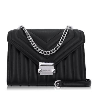 【Michael Kors】絎縫皮革設計 / 小款 / 斜揹包(黑銀)