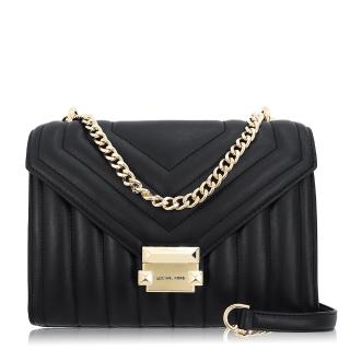 【Michael Kors】絎縫皮革設計 / 小款 / 斜揹包(黑金)