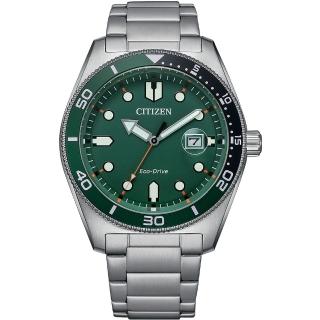【CITIZEN 星辰】GENTS系列 光動能大三針時尚腕錶/綠面43mm(AW1768-80X)