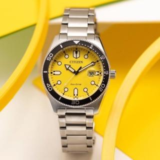 【CITIZEN 星辰】GENTS系列 光動能大三針時尚腕錶/黃面43mm(AW1760-81Z)