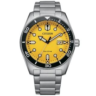 【CITIZEN 星辰】GENTS系列 光動能時尚撞色潮流腕錶/黃面43mm(AW1760-81Z)