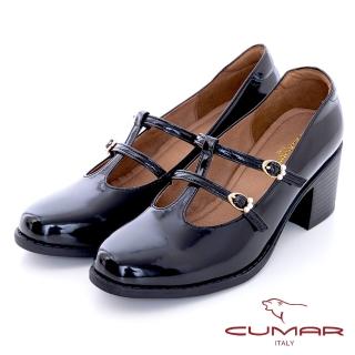【CUMAR】漆皮工字粗跟瑪莉珍鞋(黑色)