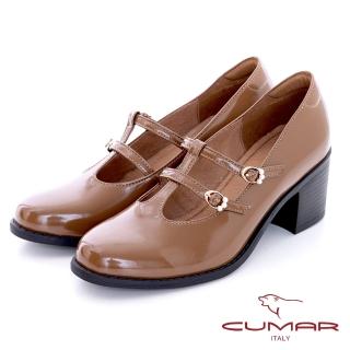 【CUMAR】漆皮工字粗跟瑪莉珍鞋(淺棕色)