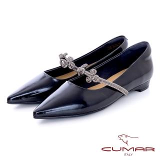 【CUMAR】新中式尖頭旗袍扣裝飾瑪莉珍低跟鞋(黑色)
