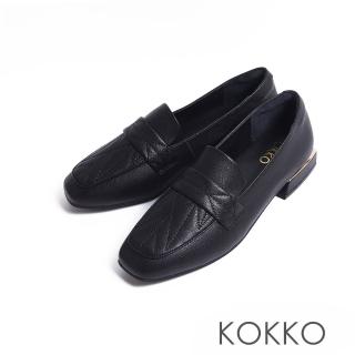 【KOKKO】質感壓紋柔軟微寬楦樂福鞋(黑色)