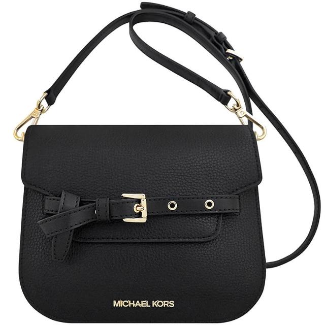 【Michael Kors】Emilia 荔枝紋皮革綁結釦飾斜背包(黑色)