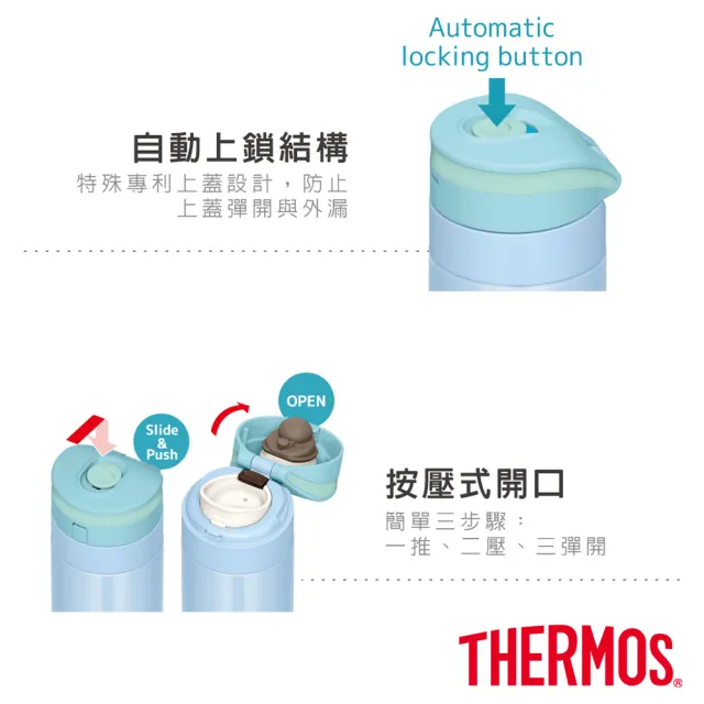【THERMOS膳魔師】買1送1_漸層不鏽鋼超輕量自動上鎖真空保溫瓶450ml 共2入(JNS-453)