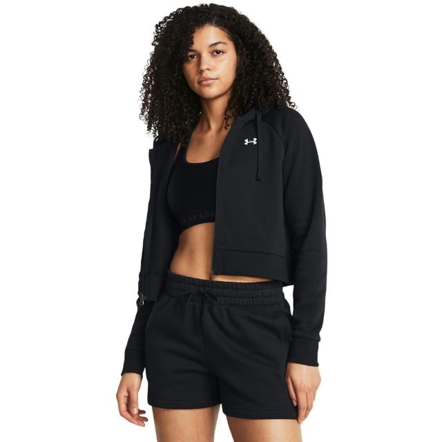 【UNDER ARMOUR】UA官方直營 女 Rival Fleece 短版連帽外套_1385890-001(黑色)