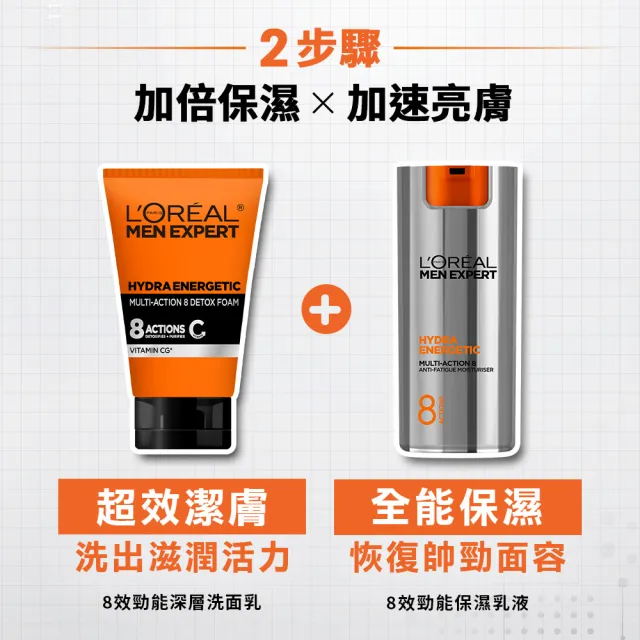 【LOREAL Paris 巴黎萊雅】8效勁能男仕深層洗面乳100ml 超值四入組