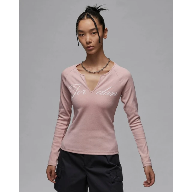 NIKE 耐吉 喬丹 長袖上衣 羅紋上衣 女款 AS W J LS KNIT TOP HO 1 粉色(FV7189601)