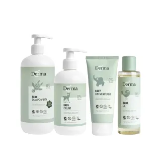 【Derma 丹麥德瑪】寶寶全方位洗護四件組-沐浴500ml+護膚250ml+萬用膏100ml+按摩油150ml(嬰幼童)