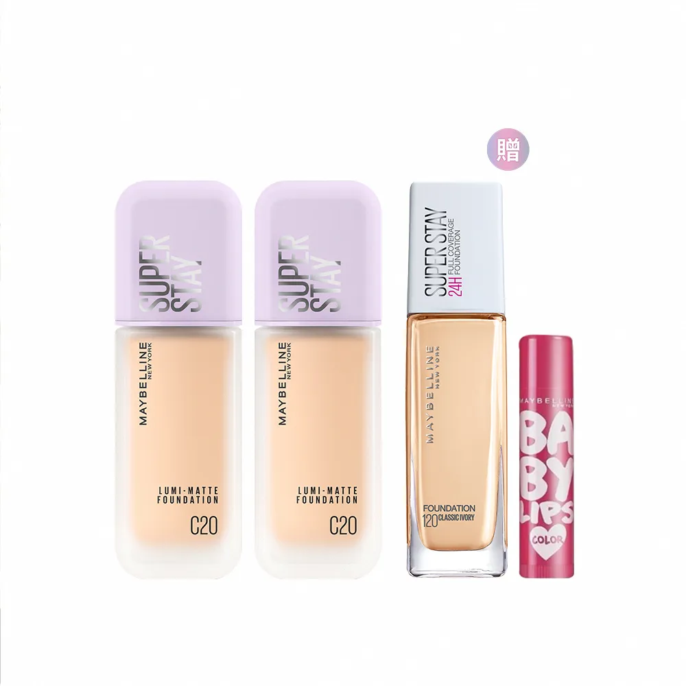 【MAYBELLINE 媚比琳】雙11限定★ 裸霧光持久水粉底 SPF12 PA+++ 2入組(#小方胖)