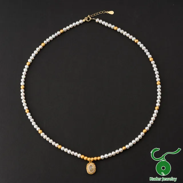 【K.D.J 圓融珠寶】天然珍珠項鍊 高品質 搭配蛋白石 鍍金包金 項鍊墜飾(4.5mm珠)