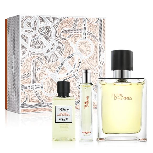 【Hermes 愛馬仕】大地男性香氛禮盒-淡香水100ml+小香15ml+沐浴膠40ml(平行輸入)