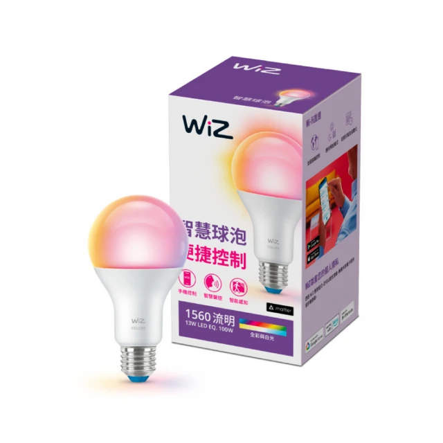 Philips 飛利浦 3入組 WiZ LED 13W E27 110V APP 遠端手機控制 可調色調光 全彩燈泡 智能 球泡燈(PW019)