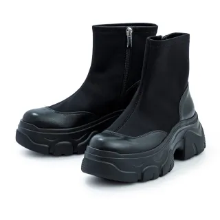 【DIANA】百搭素面側拉鍊軟牛皮厚底短靴(黑色)