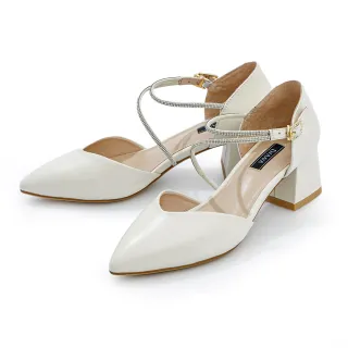 【DIANA】優雅氣質晶鑽繫帶尖頭高跟鞋(米色)