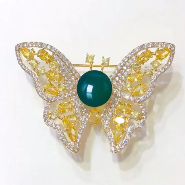 【勝弘珠寶】多明尼加藍珀五彩蝴蝶胸針-8mm