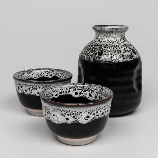 【福介商店】日本陶瓷 天目白流 酒器組 1壺2杯(日本酒器 酒壺 豬口 酒杯 清酒)