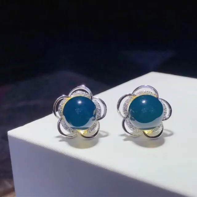 【勝弘珠寶】多明尼加藍珀玫瑰花耳環-9mm