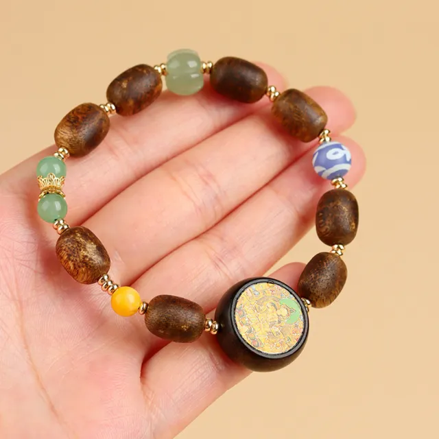 【禧禧珠寶】沉香木綠度母圓牌手鍊
