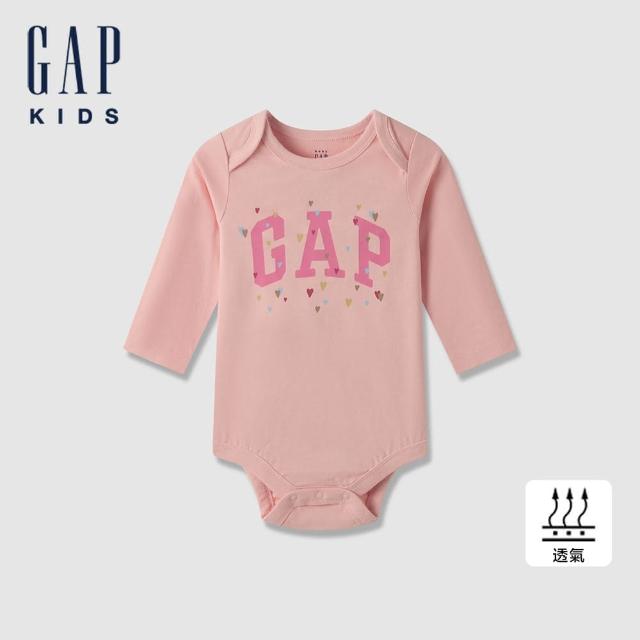 【GAP】嬰兒裝 Logo純棉印花圓領長袖包屁衣-粉色(645098)