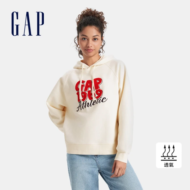 GAP 女裝 Logo刺繡刷毛帽T 碳素軟磨系列-象牙白(604317)