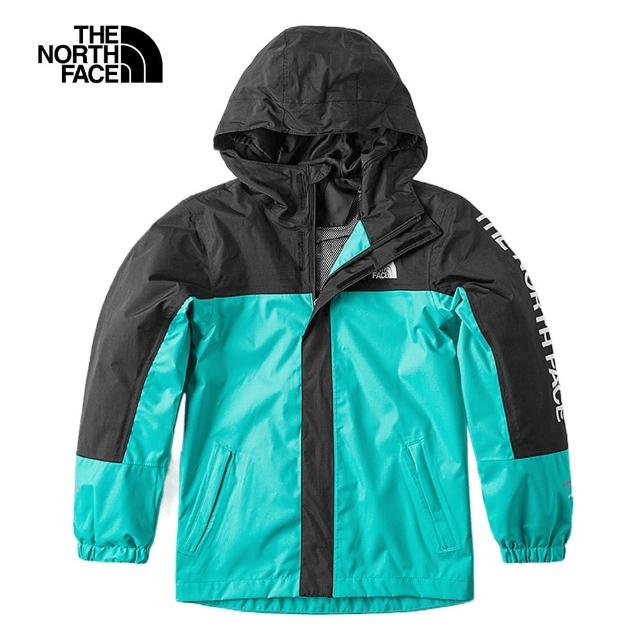 【The North Face 官方旗艦】北面兒童藍黑拚接DryVent防水透氣連帽衝鋒衣｜8A48PIN(外套)