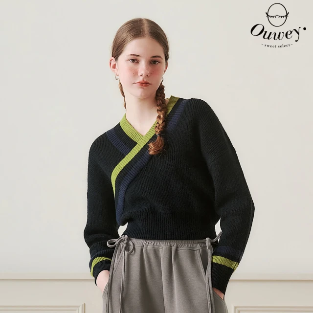 OUWEY 歐薇 都會卡其縲縈假兩件針織上衣(卡其；S-L；