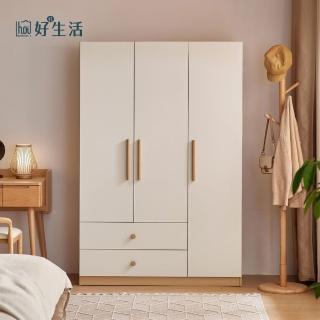 【hoi! 好好生活】預購★林氏木業北歐小戶型1.2M三門衣櫃 LS466-原木+白色