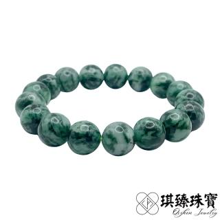 【琪臻珠寶】天然A貨翡翠豆糯種花青圓珠手珠手串(11-12mm圓珠 緬甸玉 花青翡翠 隨機出貨 母親節禮物)