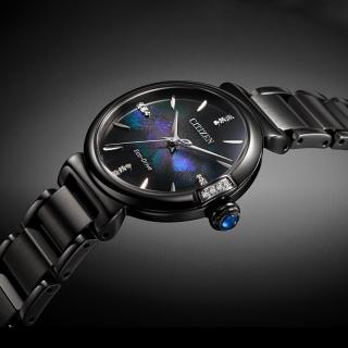 【CITIZEN 星辰】L系列 限定款宇宙幻彩真鑽光動能女錶-藍x黑/29.5mm 母親節限定(EM1067-88E)