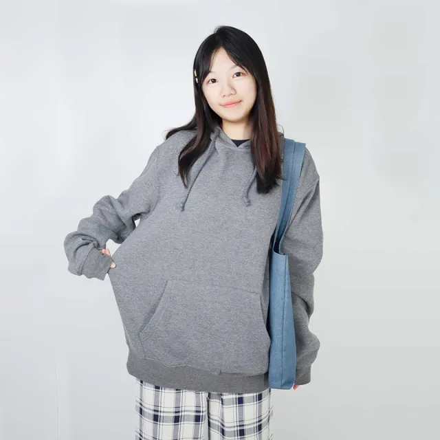 【GFoneone】寬鬆美式連帽大學T-深麻灰(大學T 帽T 長袖大學T 衛衣)