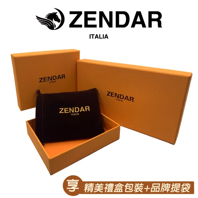 【ZENDAR】頂級小牛皮十字紋翻蓋長夾 米蘭系列(琥珀色 送禮盒提袋)
