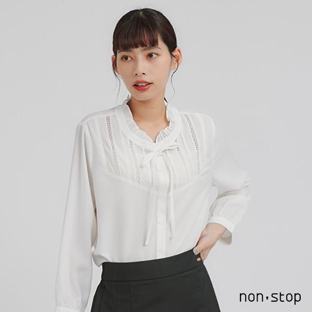 【non-stop】氣質蕾絲綁帶雪紡襯衫-2色