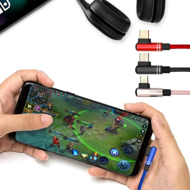 【Xmart】120公分長 Micro USB 6A 90度電競傳輸充電線-黑色(3入)