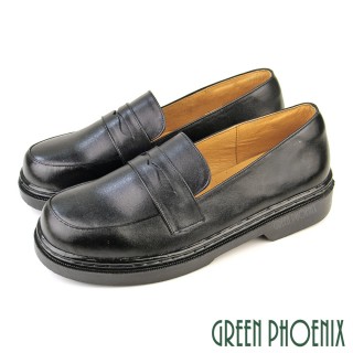 【GREEN PHOENIX 波兒德】女學生鞋 大尺碼 學生皮鞋 樂福鞋 小皮鞋 真皮 牛皮 學院風(黑色/34-42)