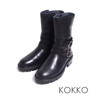 【KOKKO】騎士率性金屬釦環圓頭短靴(黑色)