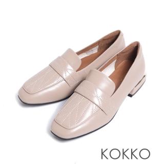 【KOKKO】質感壓紋柔軟微寬楦樂福鞋(可可色)