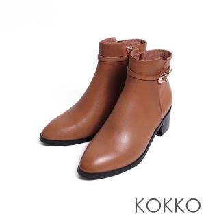 【KOKKO】都會優雅質感牛皮短靴(棕色)