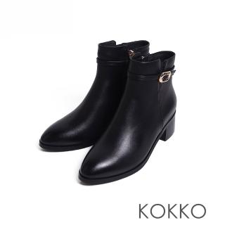 【KOKKO】都會優雅質感牛皮短靴(黑色)