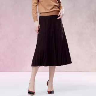 【MYVEGA 麥雪爾】MA針織亮葱鬆緊腰百褶長裙-咖啡